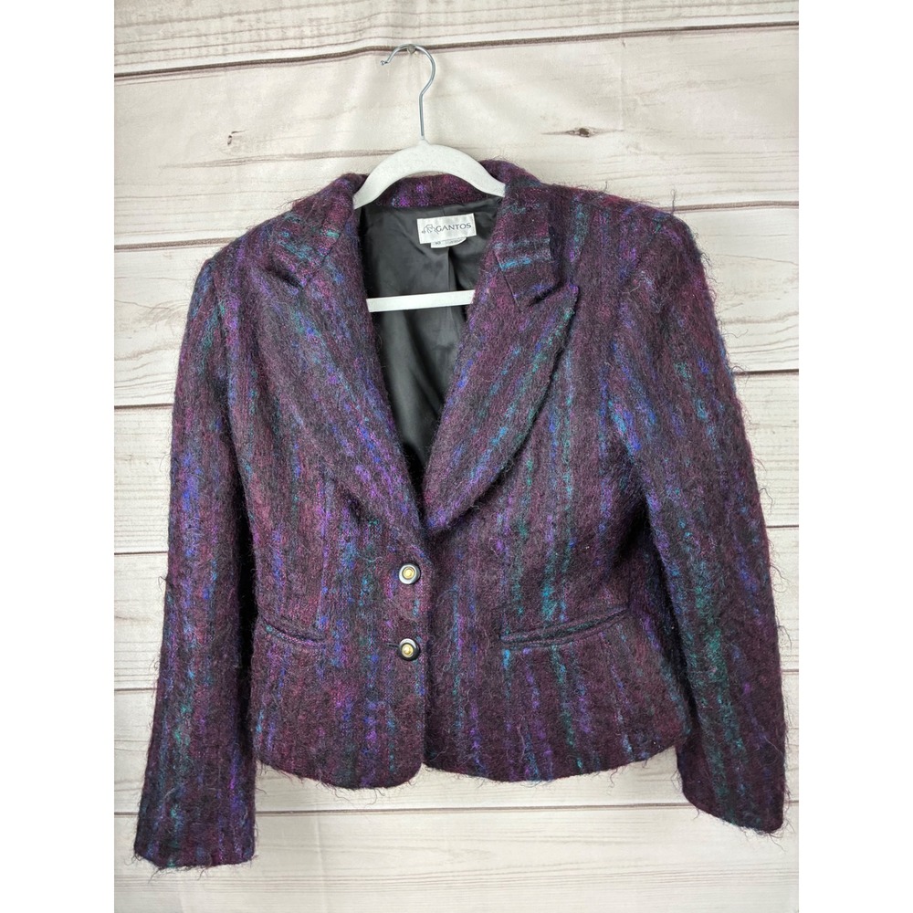 Vintage Gantos Vintage Mohair Blend Blazer Jacket Purple Teal Textured Size 10